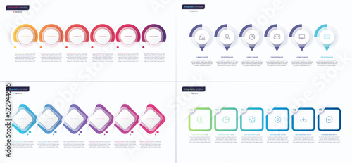 Vector gradient minimalistic infographic templates composed of 6 shapes