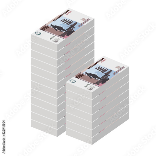 Russian Ruble Vector Illustration. Russia money set bundle banknotes. Paper money 500 RUB. Flat style. Isolated on white background. Simple minimal design.