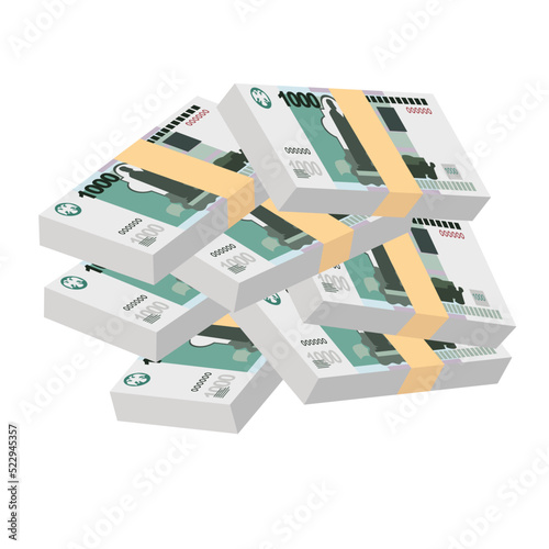 Russian Ruble Vector Illustration. Russia money set bundle banknotes. Paper money 1000 RUB. Flat style. Isolated on white background. Simple minimal design.