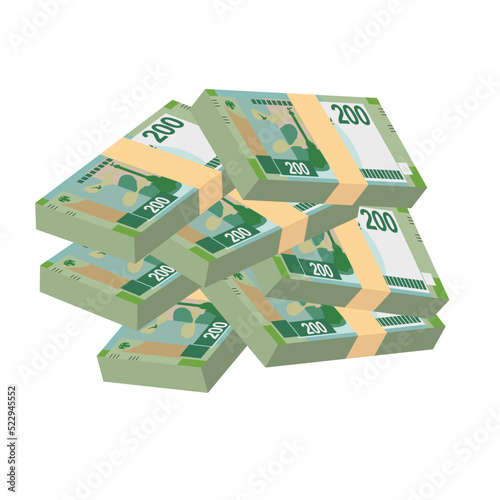 Russian Ruble Vector Illustration. Russia money set bundle banknotes. Paper money 200 RUB. Flat style. Isolated on white background. Simple minimal design.