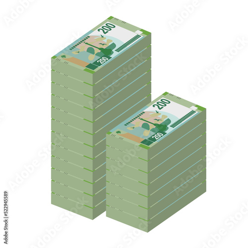 Russian Ruble Vector Illustration. Russia money set bundle banknotes. Paper money 200 RUB. Flat style. Isolated on white background. Simple minimal design.