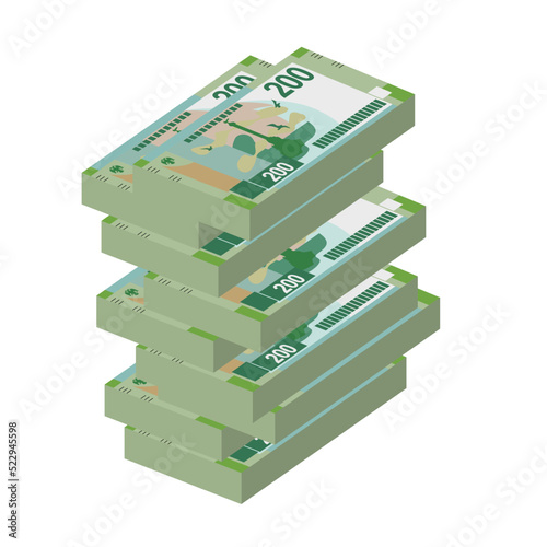 Russian Ruble Vector Illustration. Russia money set bundle banknotes. Paper money 200 RUB. Flat style. Isolated on white background. Simple minimal design.
