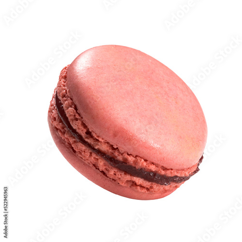 Raspberry flavor macaron isolated with transparent background
