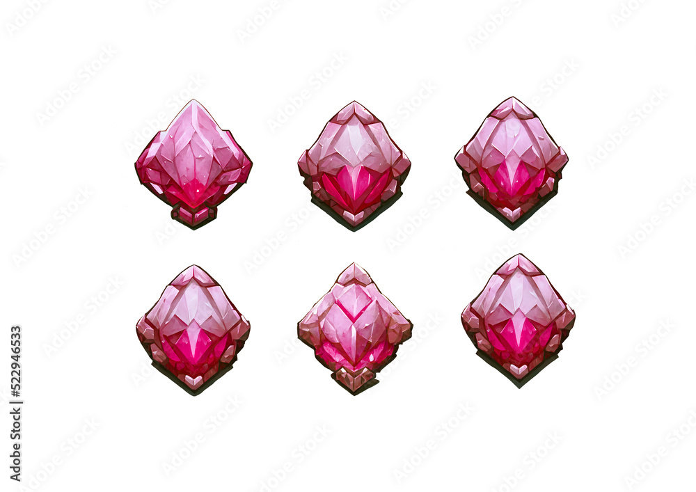 Fototapeta premium Set of stones, diamonds, illustration, gamedev, game art