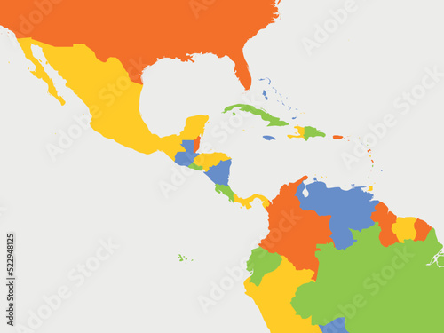 Political map of Central American and Caribbean