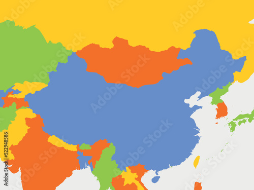Political map of China and neighboring countries