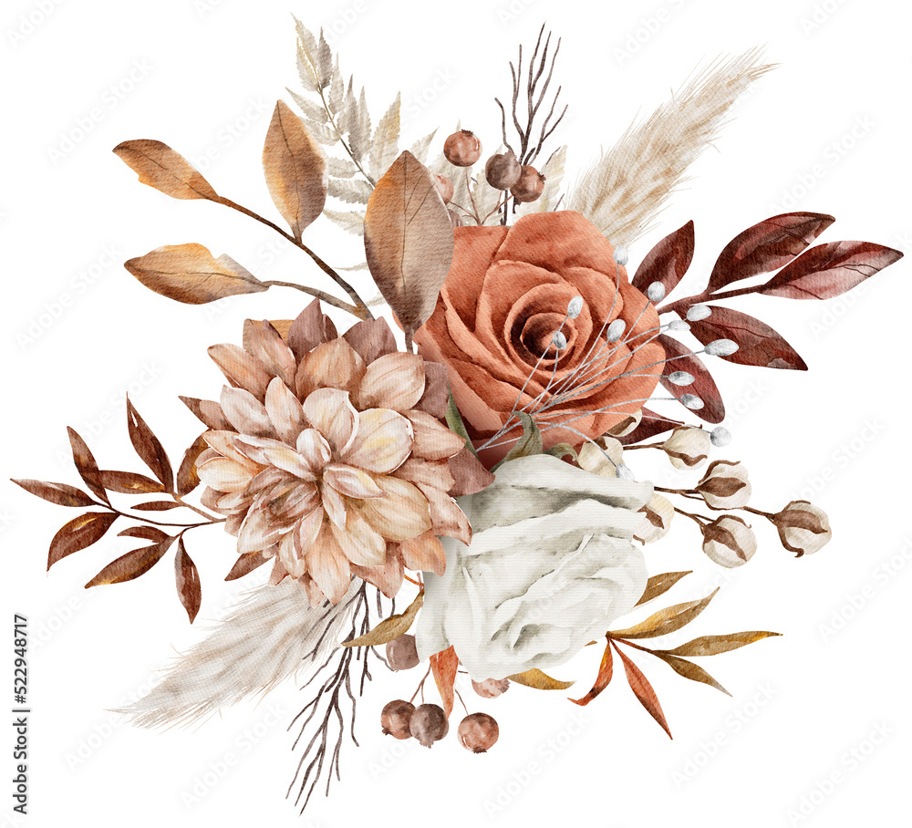 Vintage Autumn Dry Flower Leaves bouquet watercolor Stock イラスト Adobe