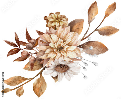 Vintage Autumn Dry Flower Leaves bouquet watercolor