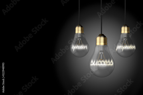 old style light bulbs lightbulbs illustrating inspiration perspiration success concept on a black background