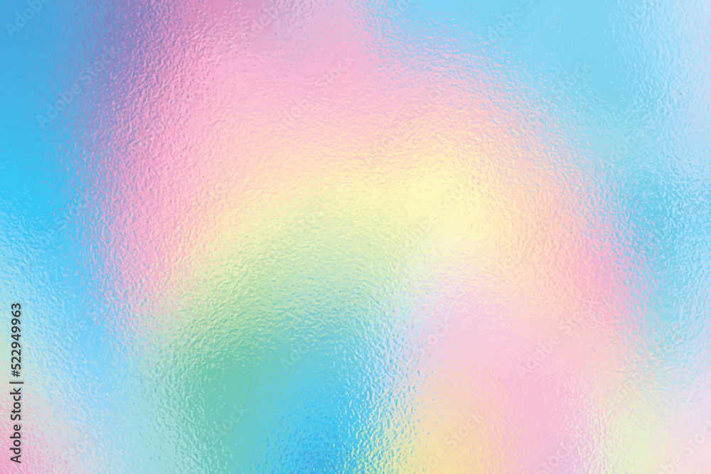 Colorful iridescent, pastel holographic rainbow foil texture, gradient background for prints. Vector illustration.