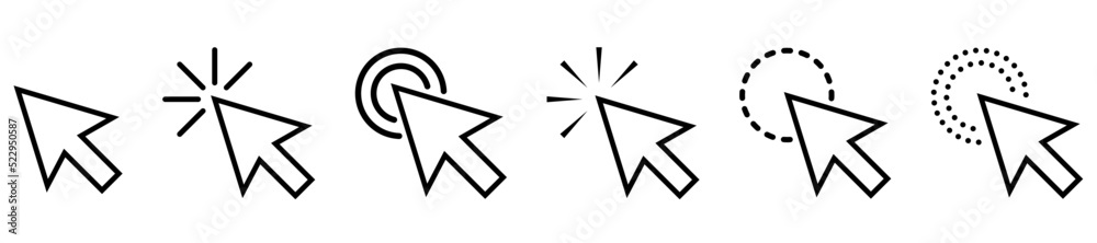 Click line icon set. Cursor symbols. Design for web and mobile app. Vector illustration Click line icon set. Cursor symbols. Design for web and mobile app. Vector illustration