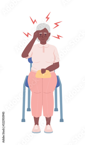 Woman with migraine semi flat color vector character. Editable figure. Full body person on white. Doctor appointment simple cartoon style illustration for web graphic design and animation