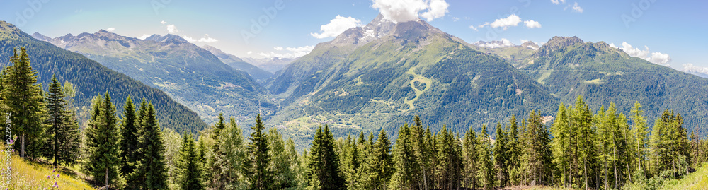 Panoramic view at the Hills from La Rosier town in Savoie Alps - France
