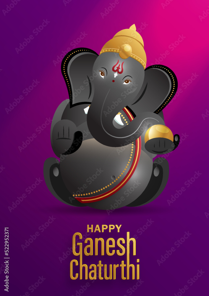 Fototapeta premium Happy festival of Ganesh Chaturthi with gold lord Ganesha illustration