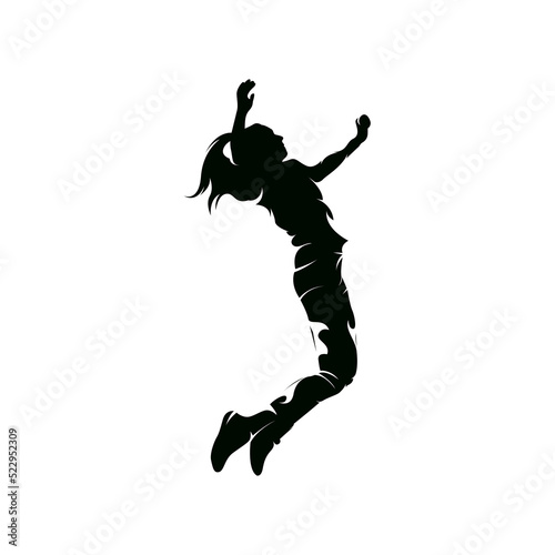 Women Volleyball Player Silhouette - Volleyball women jumping smash silhouette isolated on with backgroun-  vector illustration