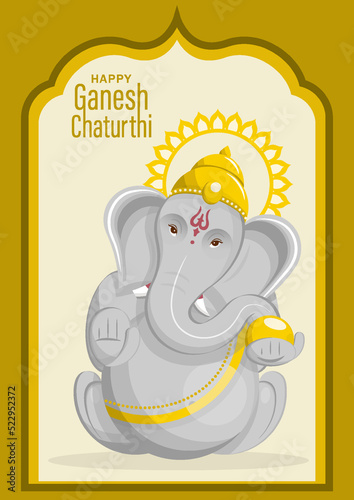 Happy festival of Ganesh Chaturthi with gold lord Ganesha illustration