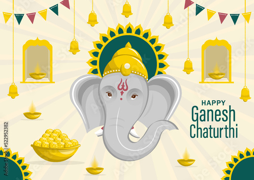 Happy festival of Ganesh Chaturthi with gold lord Ganesha illustration
