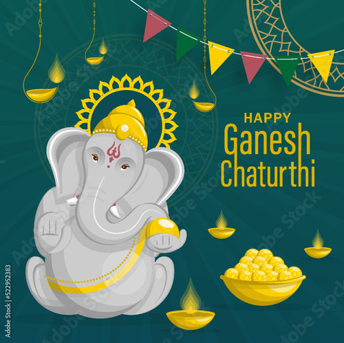 Happy festival of Ganesh Chaturthi with gold lord Ganesha illustration