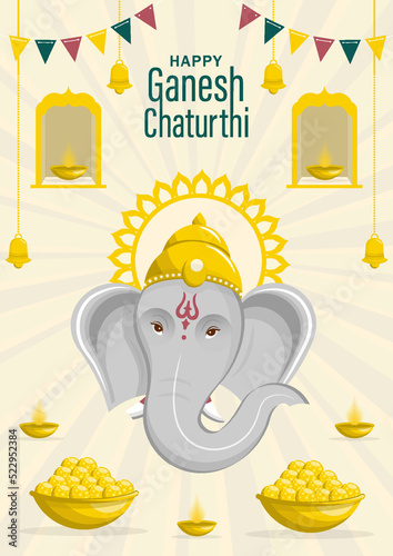 Happy festival of Ganesh Chaturthi with gold lord Ganesha illustration