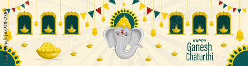 Happy festival of Ganesh Chaturthi with gold lord Ganesha illustration
