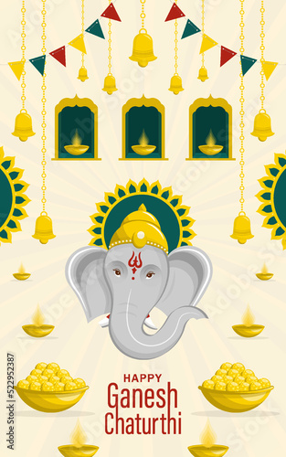 Happy festival of Ganesh Chaturthi with gold lord Ganesha illustration