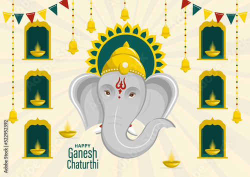 Happy festival of Ganesh Chaturthi with gold lord Ganesha illustration