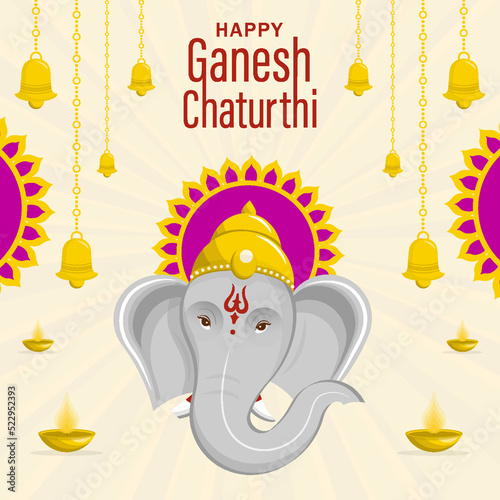 Happy festival of Ganesh Chaturthi with gold lord Ganesha illustration