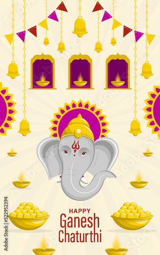 Happy festival of Ganesh Chaturthi with gold lord Ganesha illustration