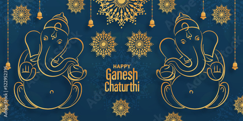 Happy festival of Ganesh Chaturthi with gold lord Ganesha illustration