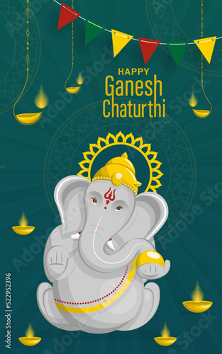 Happy festival of Ganesh Chaturthi with gold lord Ganesha illustration