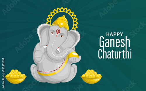 Happy festival of Ganesh Chaturthi with gold lord Ganesha illustration