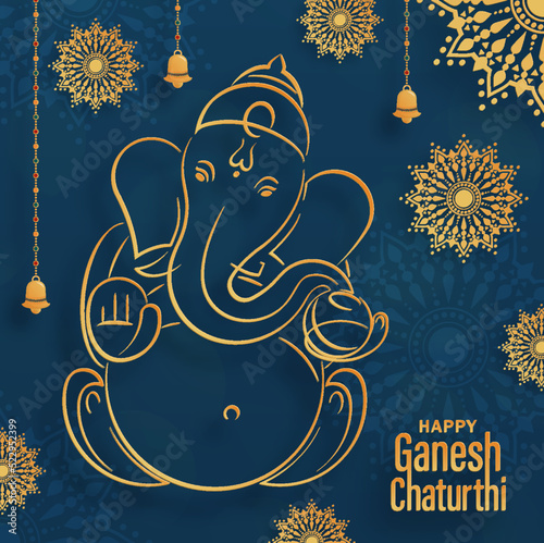 Happy festival of Ganesh Chaturthi with gold lord Ganesha illustration