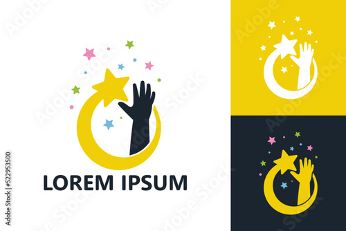 Hand reach star logo template design vector