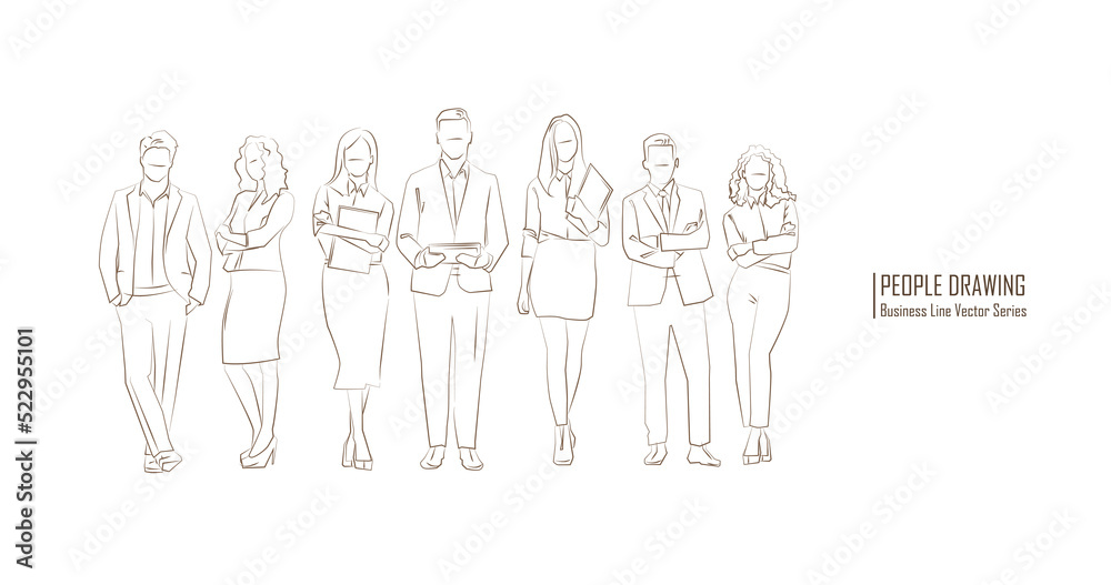Business multinational People. Vector illustration of various races. business teamwork.
People line drawing vector. Business multinational People. Vector illustration of various races. business teamwork.
People line drawing vector.