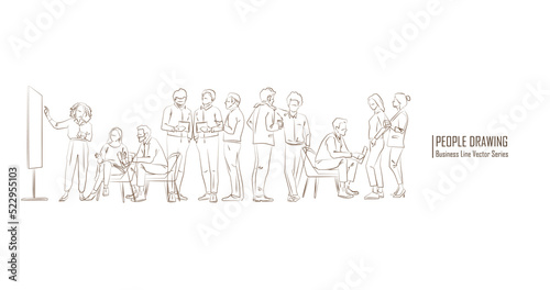 Business multinational People. Vector illustration of various races. business teamwork. People line drawing vector.