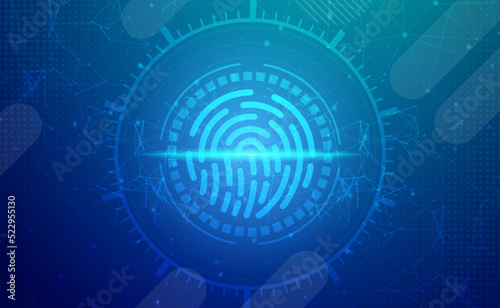 Technology fingerprint scanner security abstract background concept, Digital secure crime technology blue green background, abstract tech, Cloud computing data, connect to network, illustration vector
