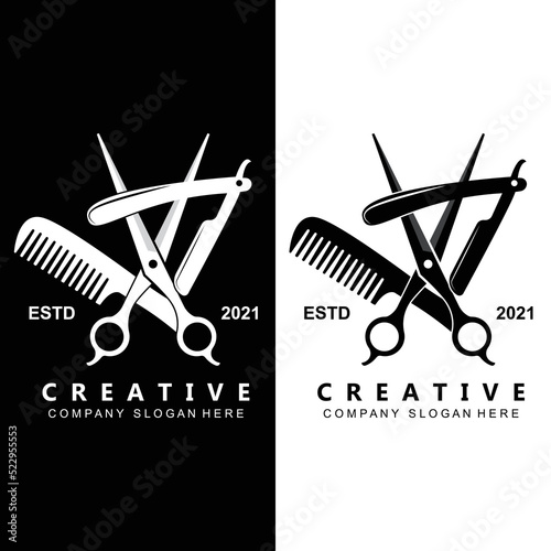 Barber tool scissors logo icon background symbol