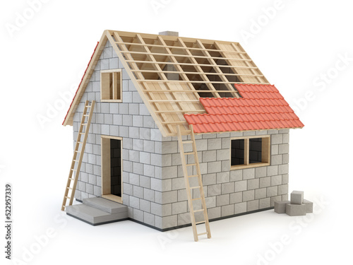 Fototapeta Naklejka Na Ścianę i Meble -  Small house construction isolated on white background, 3D illustration