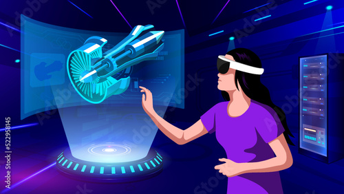 Visualizing and Experiencing 3D model of a Jet Engine in Mixed Reality-Vector Illustration