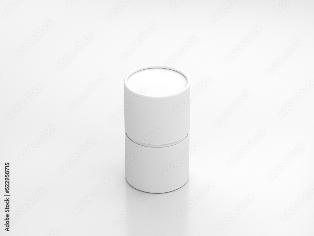 White Tube Tin can Mockup, cylindrical Packaging in white studio, 3d rendering White Tube Tin can Mockup, cylindrical Packaging in white studio, 3d rendering