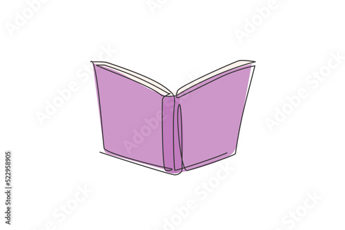 Single continuous line drawing of open book for public library logo label. Window of knowledge logotype icon concept. Modern one line draw graphic design vector illustration