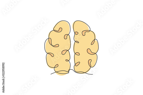 One single line drawing of human brain for memorizing medical clinic logo identity. Psychological office icon logotype concept. Dynamic continuous line draw design vector graphic illustration