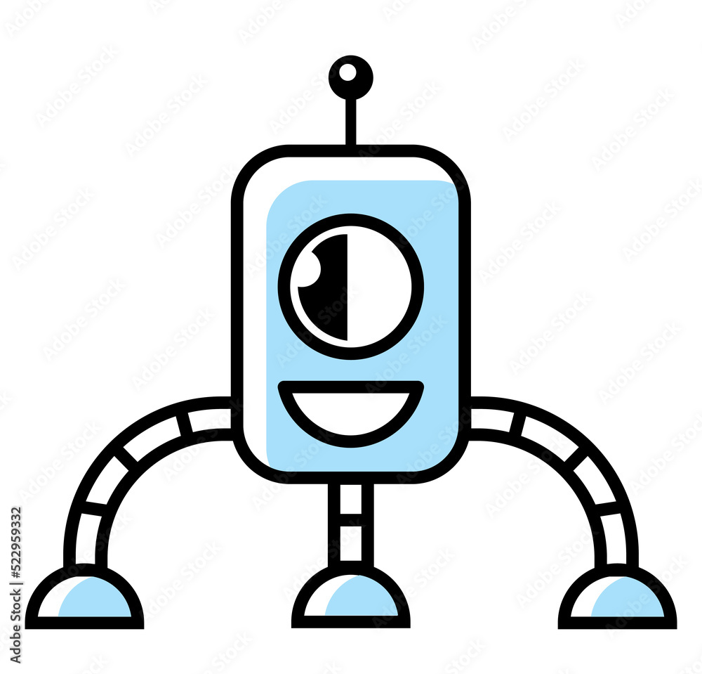 Fototapeta premium logo concept of a cartoon robot with n eye and tree legs isolated on white