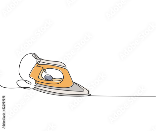 One single line drawing of electric clothes ironing home appliance. Electricity household tools concept. Dynamic continuous line graphic draw design illustration