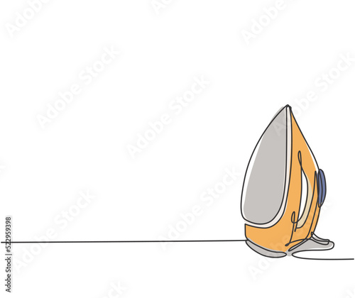 One continuous line drawing of cloth ironing electric home appliance. Electricity household gadget template concept. Trendy single line draw design vector graphic illustration