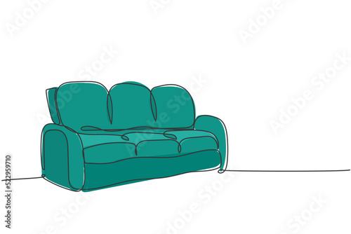 One continuous line drawing of elegance comfortable leather couch home appliance. Comfy living room sofa furniture template concept. Trendy single line draw design vector graphic illustration