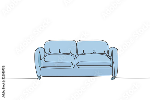 One continuous line drawing of luxury leather sofa home appliance. Comfy couch for living room furniture household template concept. Trendy single line draw design vector graphic illustration