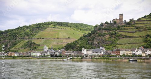 Panorama of Village Kaub and Gutenfels Castle at Rhine River, Rhineland-Palatinate, Germany photo