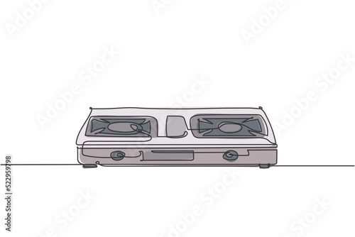 Single continuous line drawing ofgas stove household utensil. Electronic kitchenware home appliance concept. Modern one line draw design graphic vector illustration