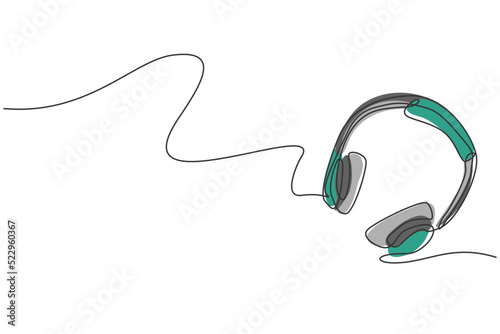 Single continuous line drawing of headphone from top view. Music recording equipment tools concept. Modern one line draw design graphic vector illustration